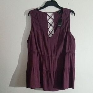 torrid Plum Sleeveless Tiered Tunic with Crisscross Back
